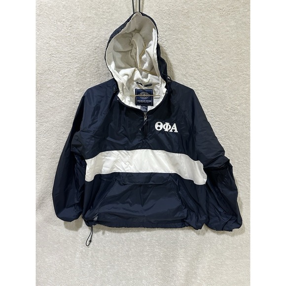Charles River Apparel Jackets & Blazers - Theta Phi Alpha Pullover Anorak Windbreaker Womens Small Navy White